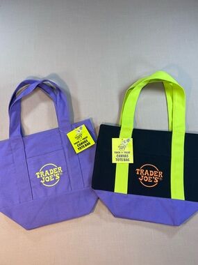 Trader Joe’s Mini Canvas Tote Bag Set of 2 Halloween NWT Black Purple